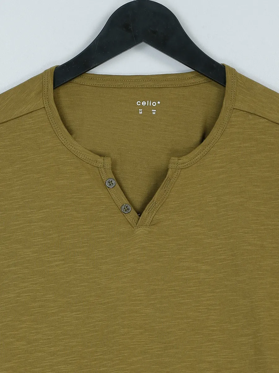 Celio cotton olive long sleeves t shirt