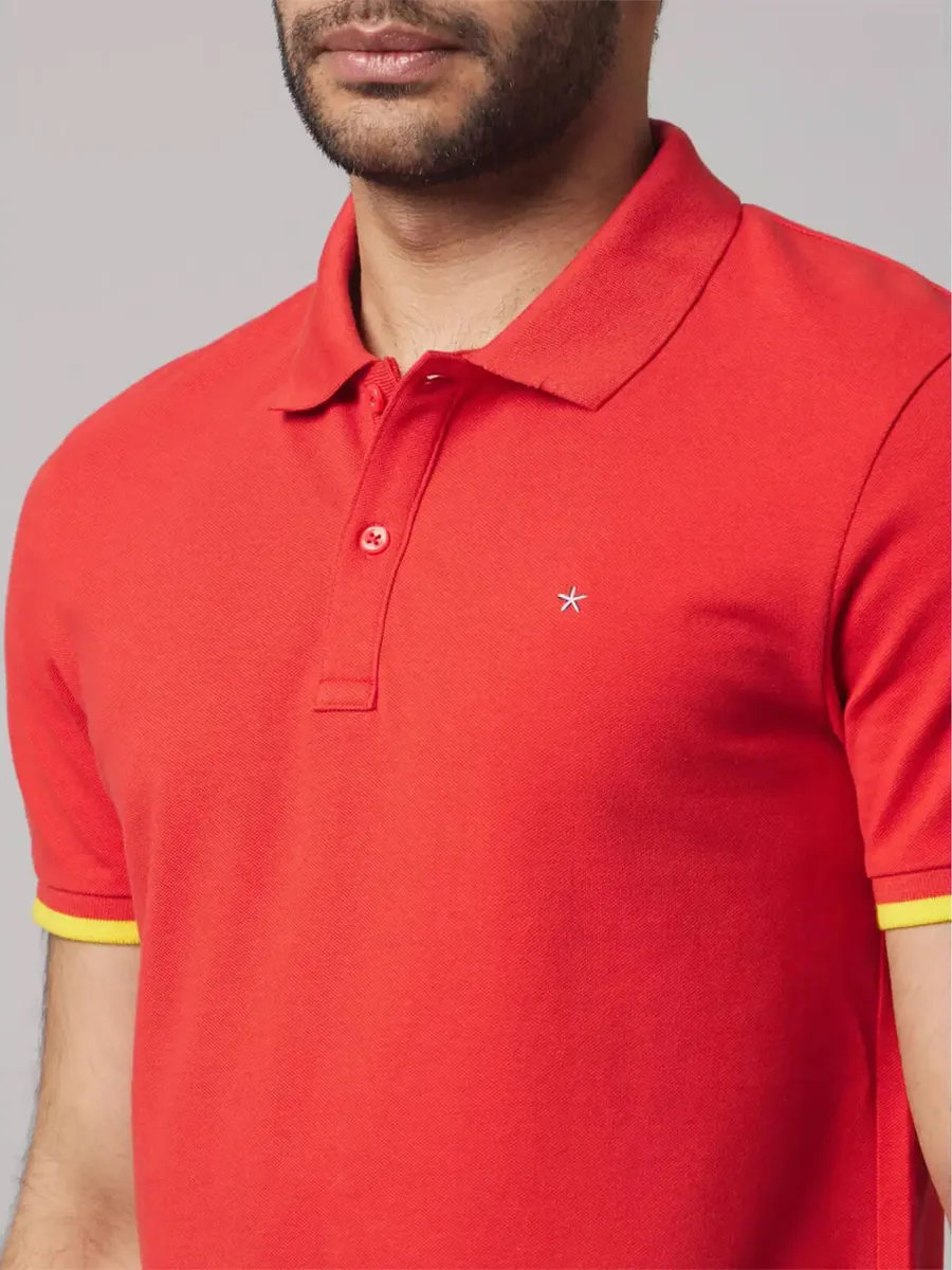 Celio cotton red plain t shirt