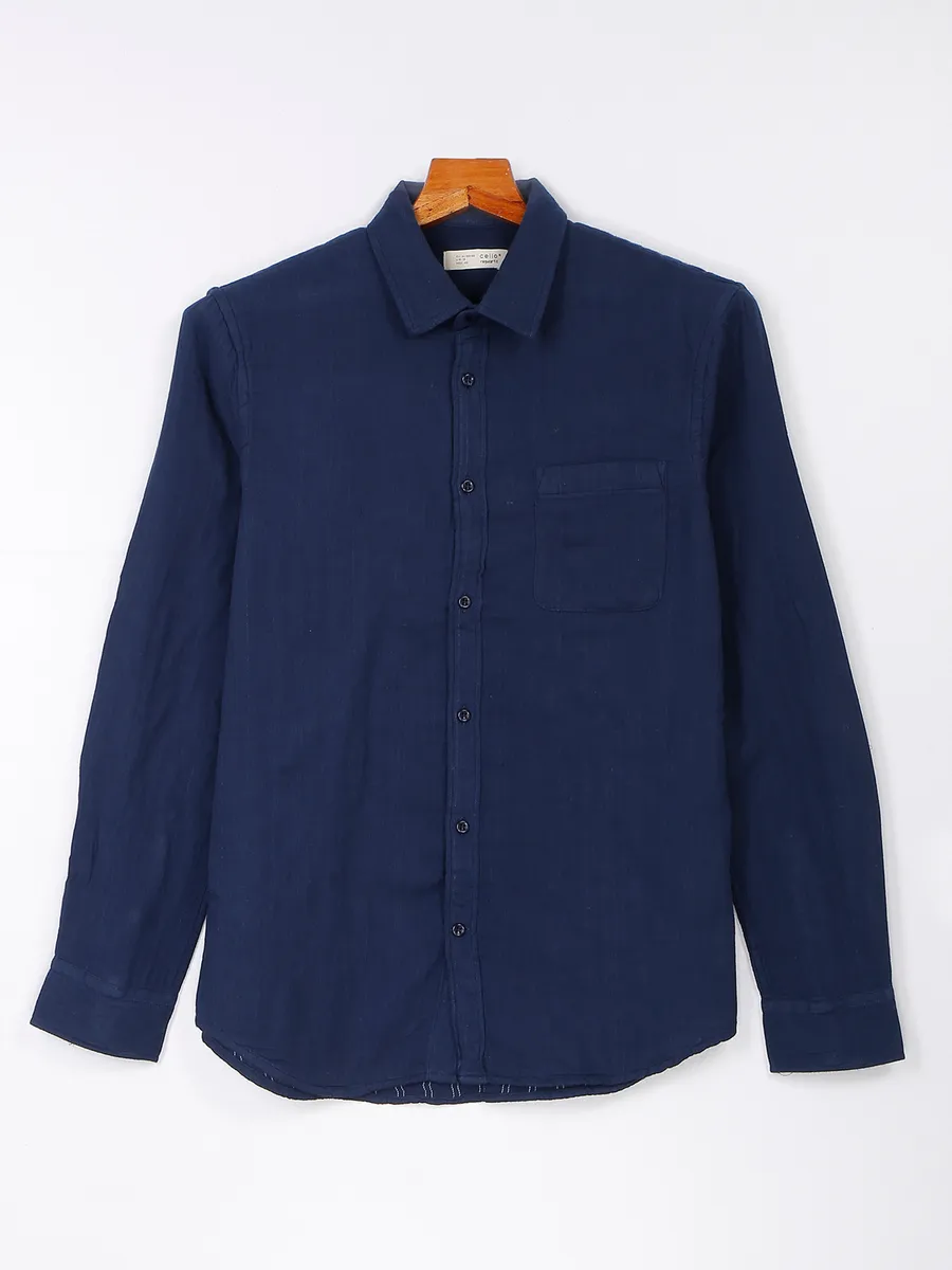 Celio indigo blue cotton casual shirt