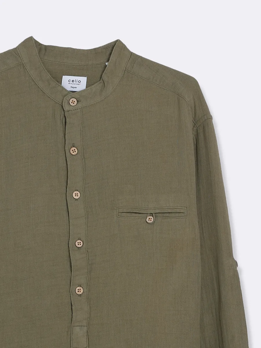 Celio khaki cotton plain shirt