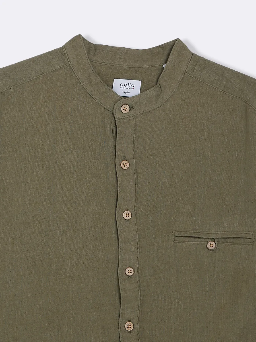 Celio khaki cotton plain shirt