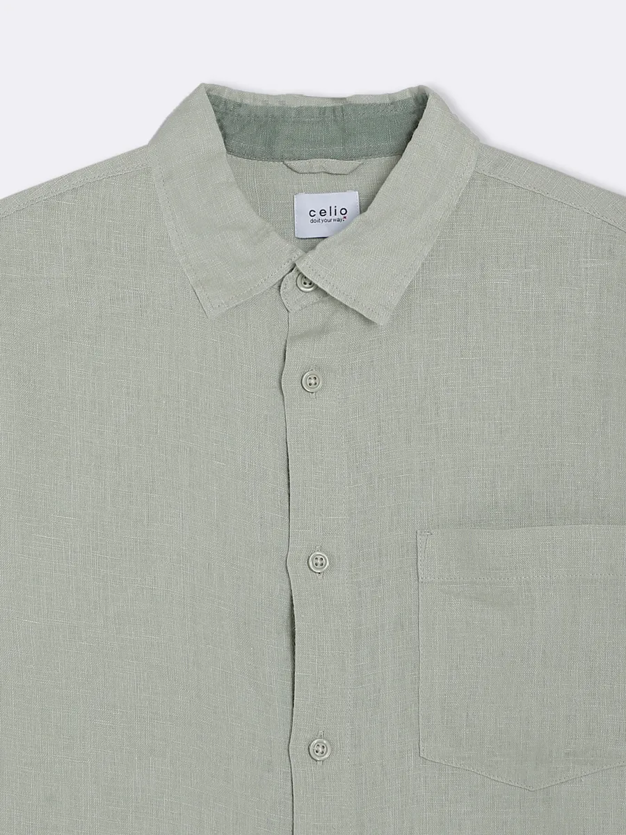 Celio sage green cotton full sleeves shirt