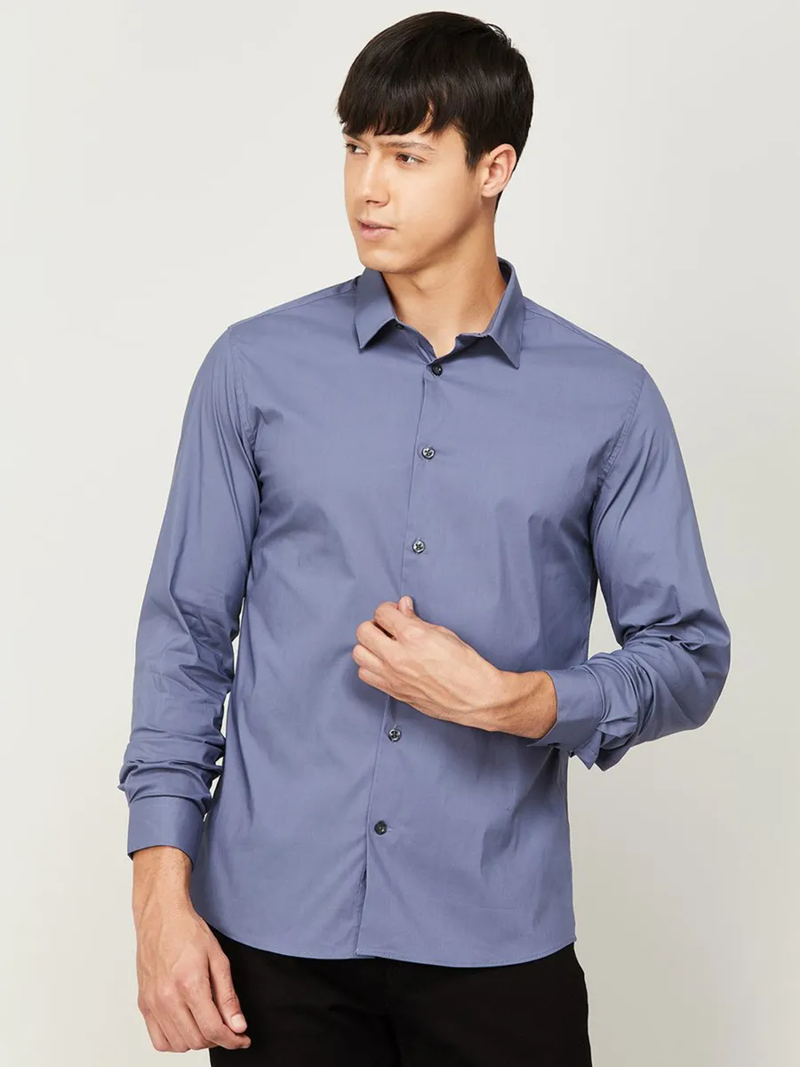 Celio stone blue plain shirt