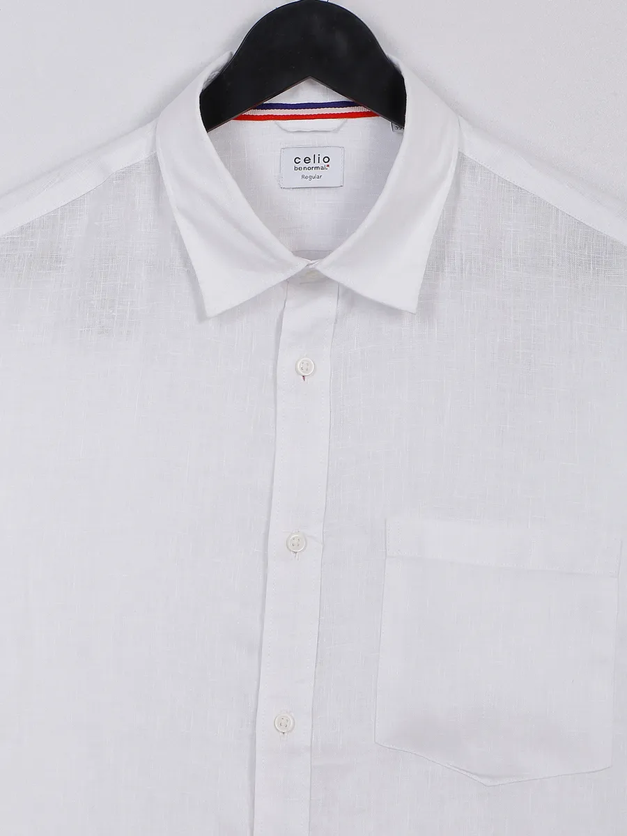 Celio white linen plain shirt