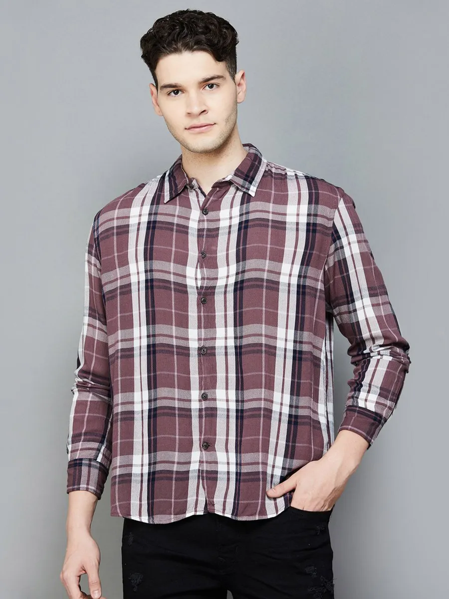 Celio wine checks cotton shirt