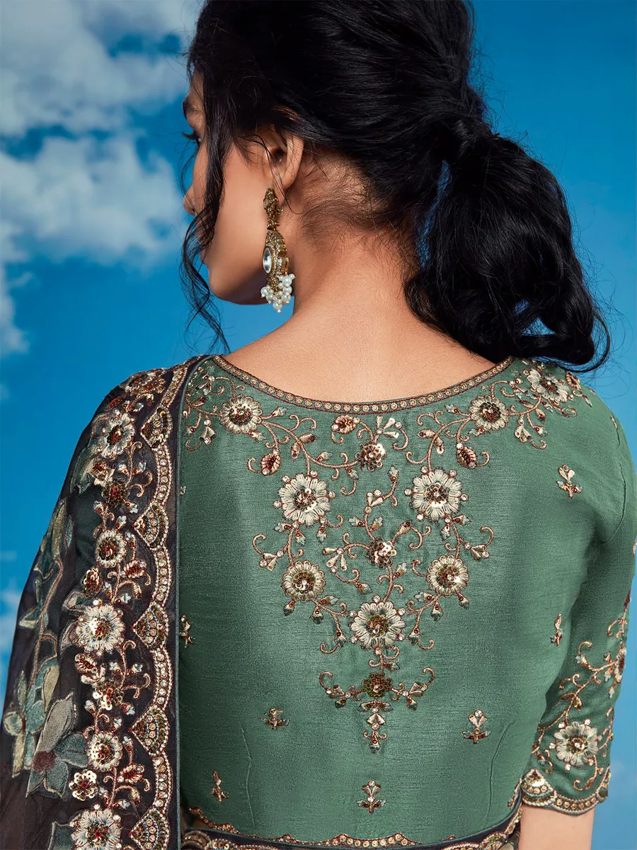 Charcol embroidery braso saree