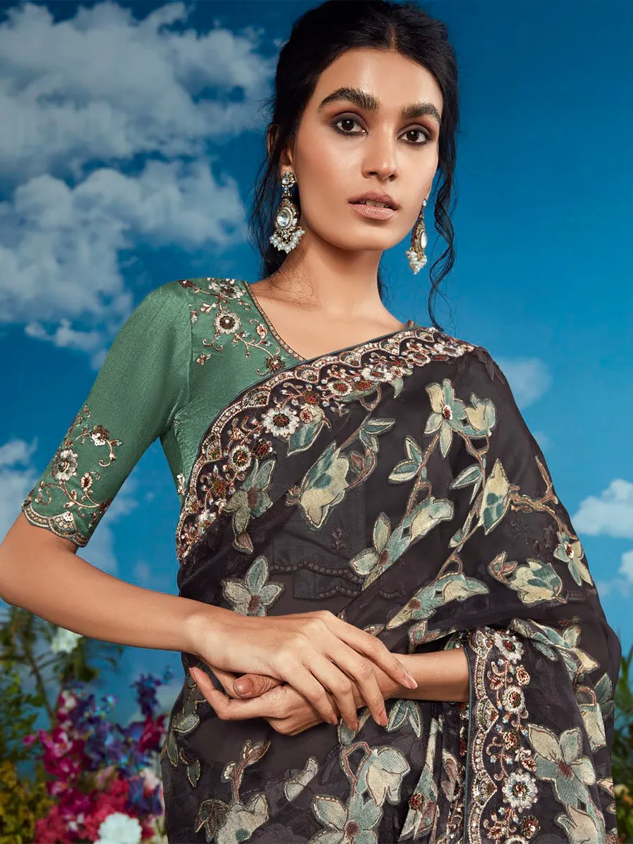 Charcol embroidery braso saree