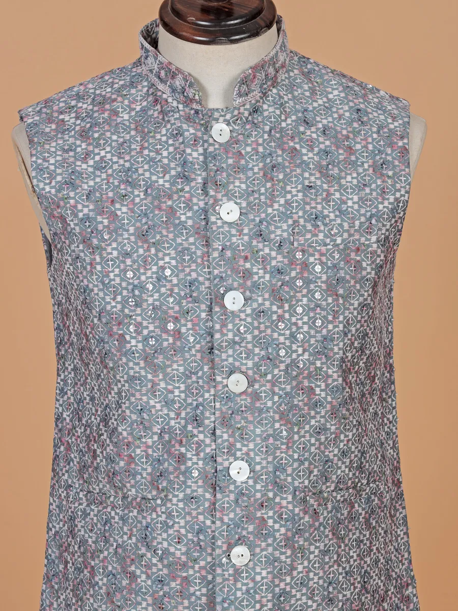 Charming cotton grey waistcoat with print