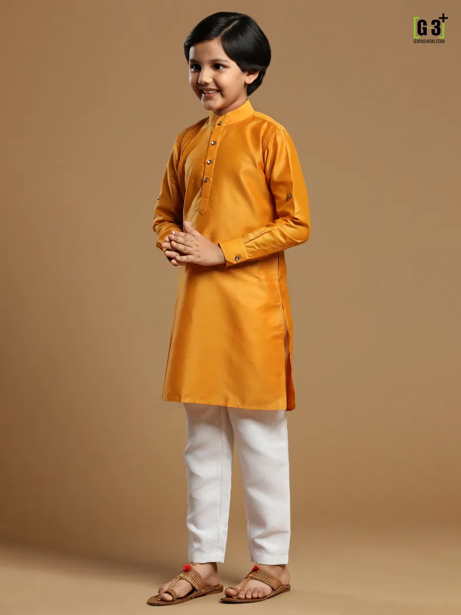 Charming orange festive events solid cotton kurta suit