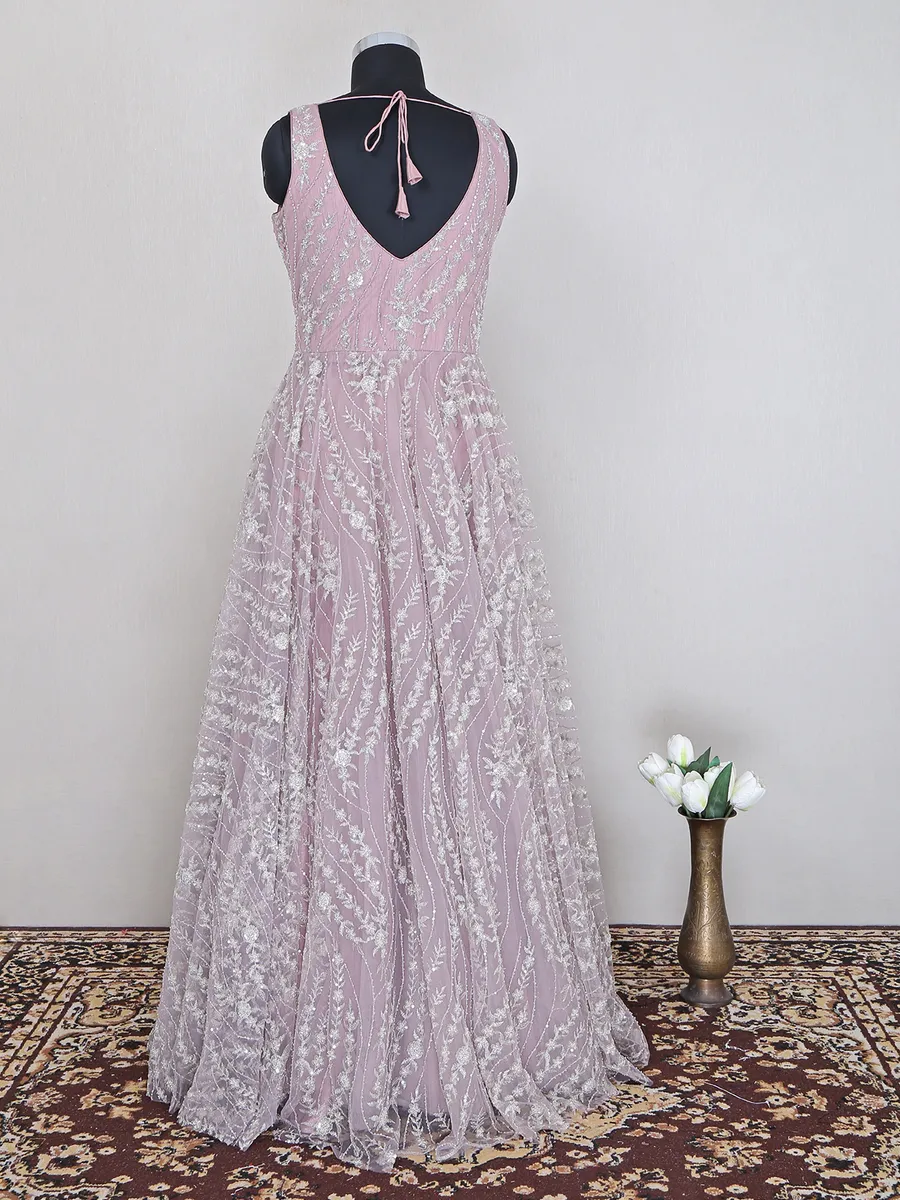 Charming wedding wear net onion pink gown for women