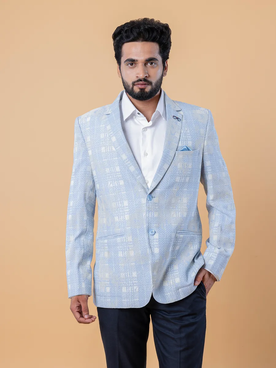 Checks sky blue terry rayon blazer