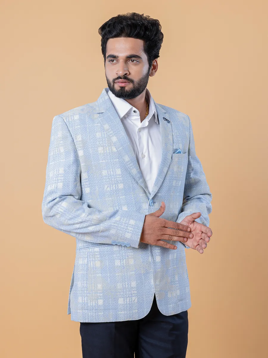 Checks sky blue terry rayon blazer