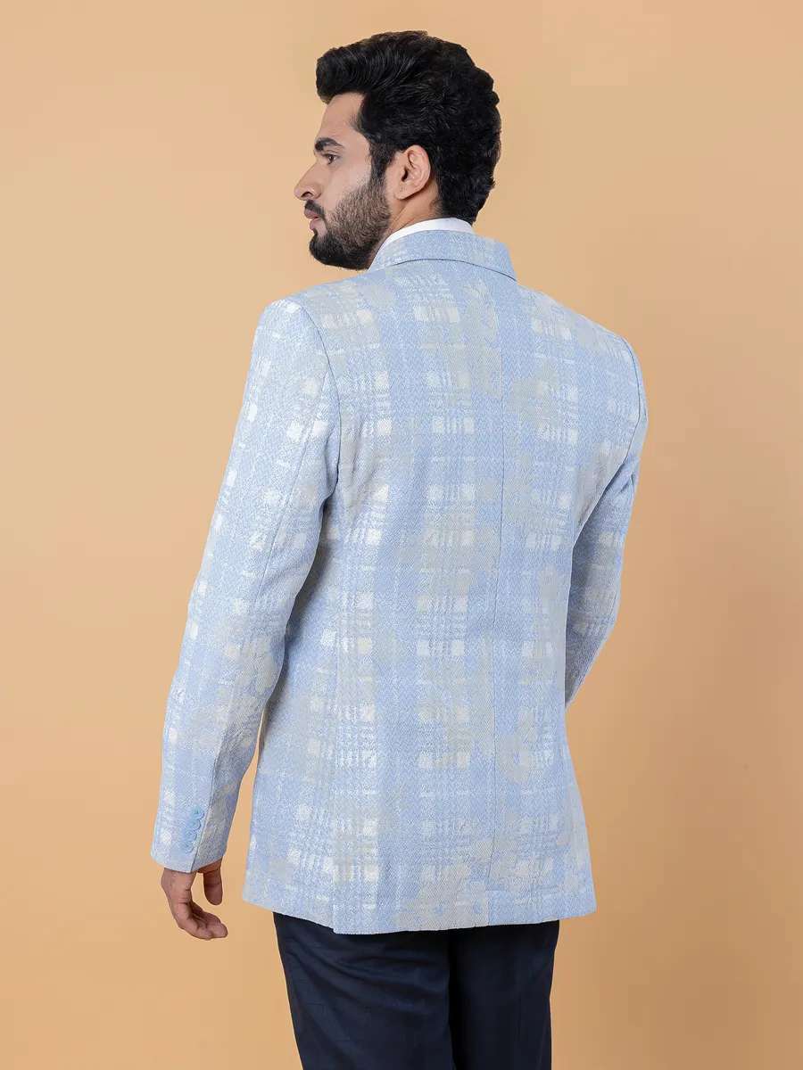 Checks sky blue terry rayon blazer