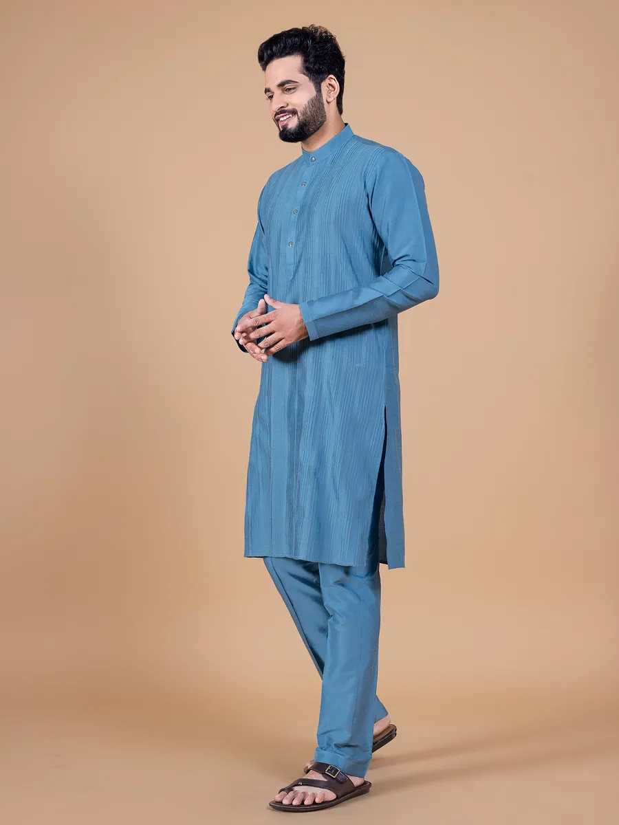 Chic blue silk  Men Kurta pajama