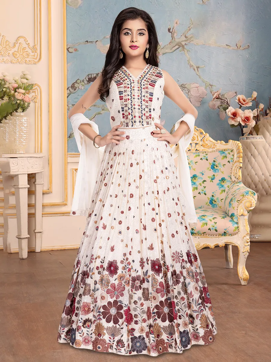 Chic white lehenga choli with resham work