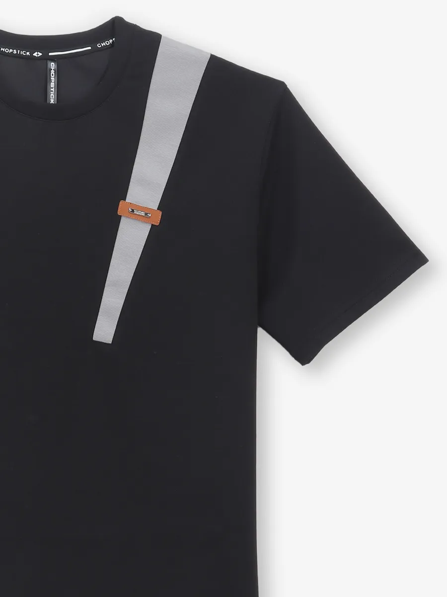 CHOPSTICK black cotton casual slim fit t-shirt