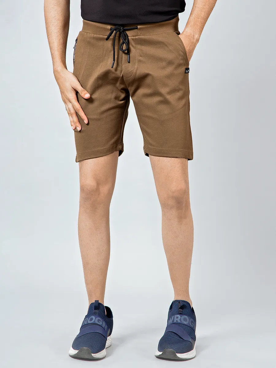 Chopstick brown solid casual cotton shorts