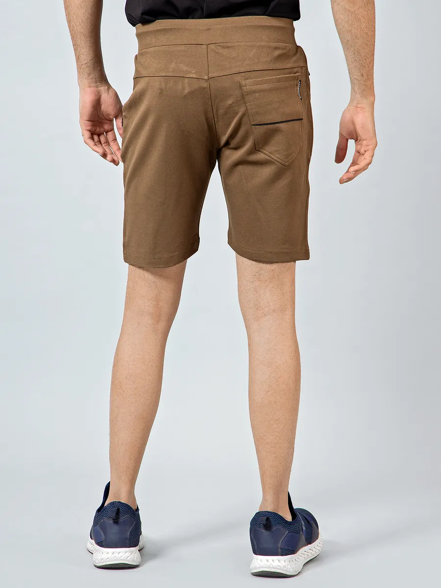 Chopstick brown solid casual cotton shorts