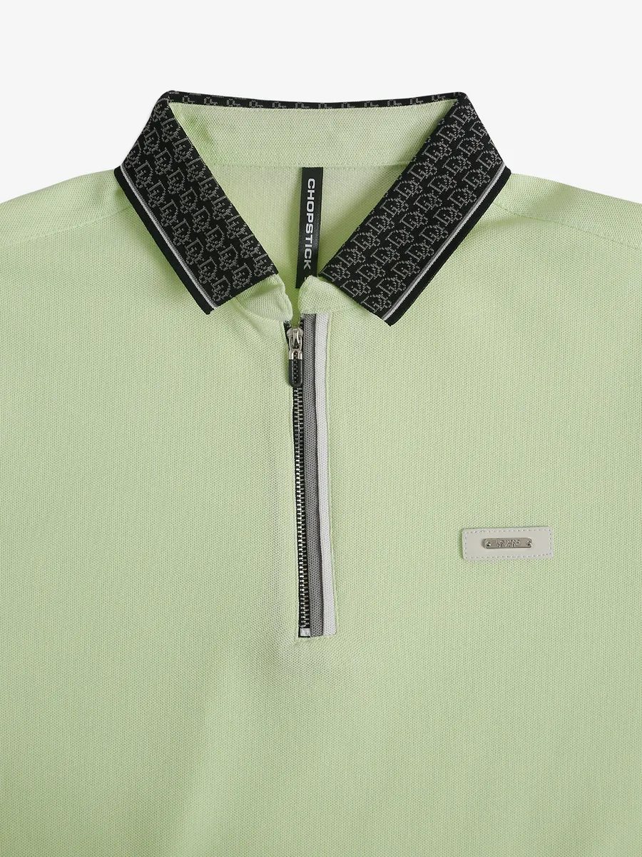 Chopstick light green cotton plain t-shirt