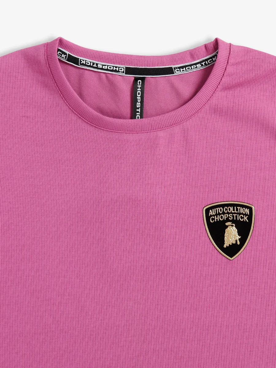 Chopstick pink plain cotton t shirt