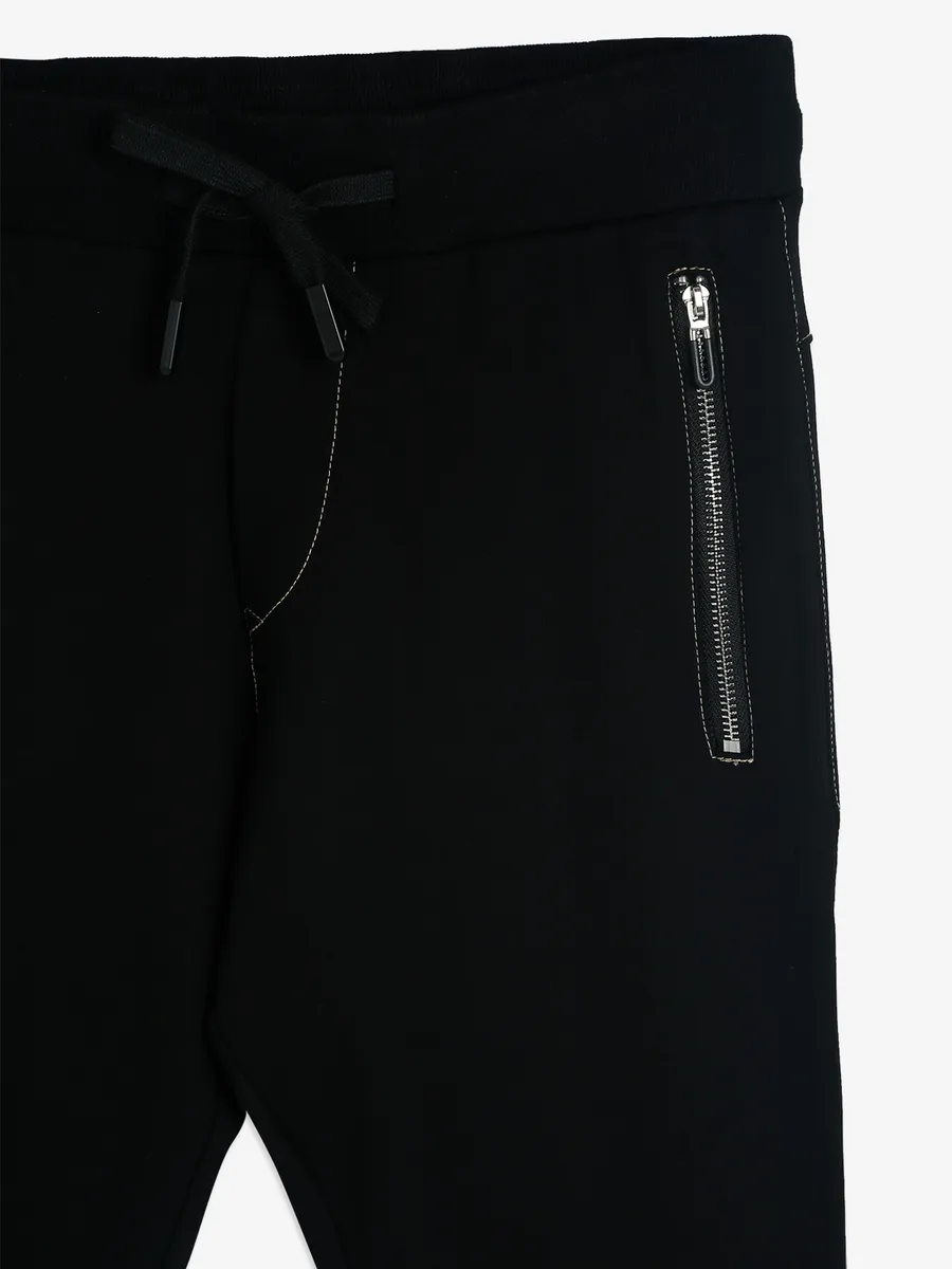 Chopstick solid black cotton track pant