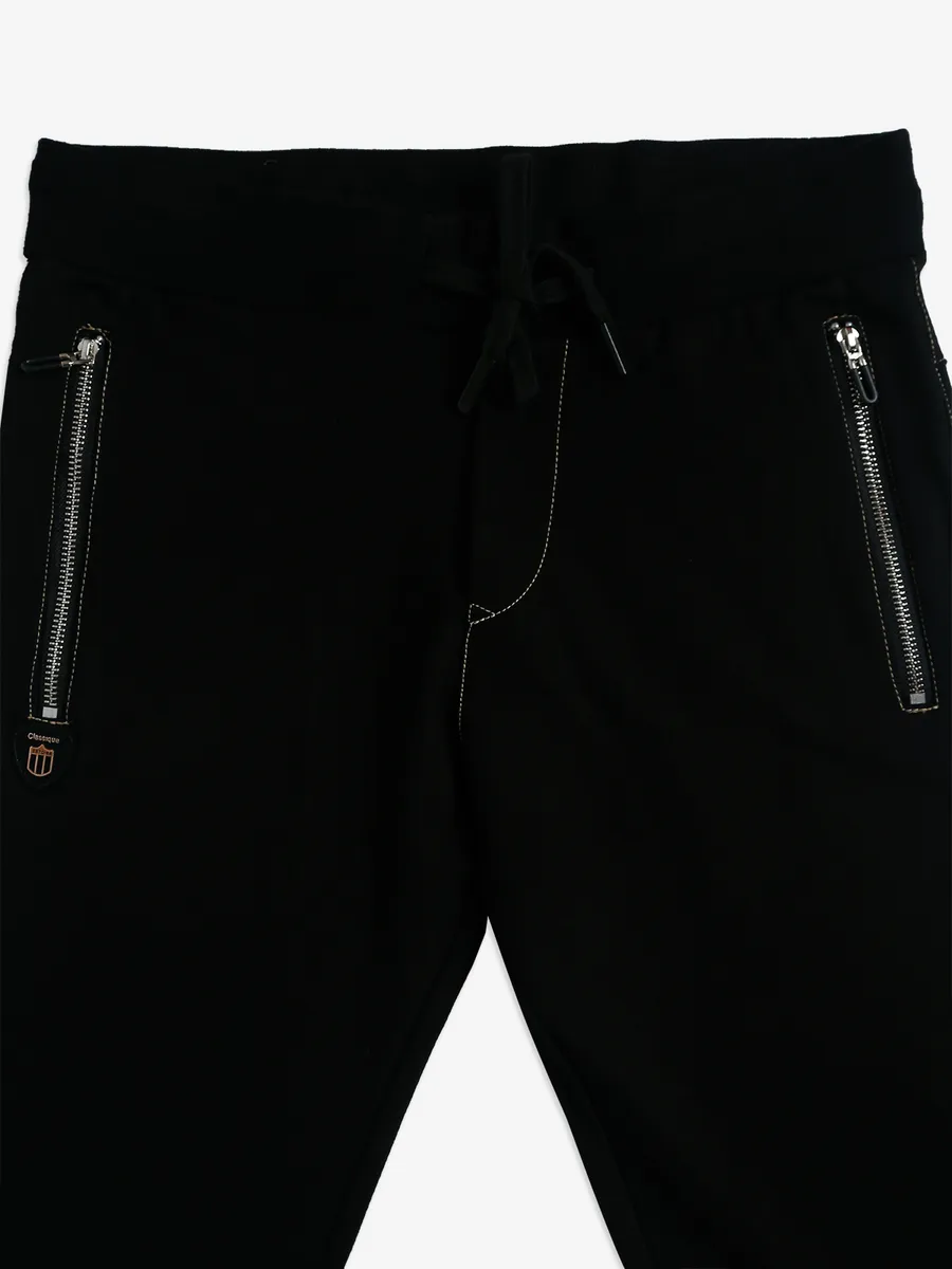 Chopstick solid black cotton track pant