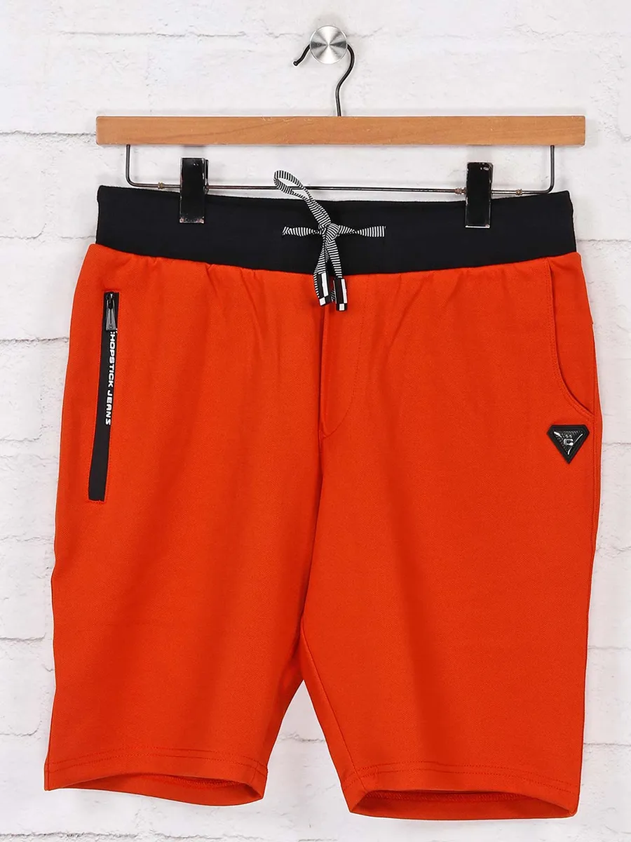 Chopstick solid orange cotton shorts