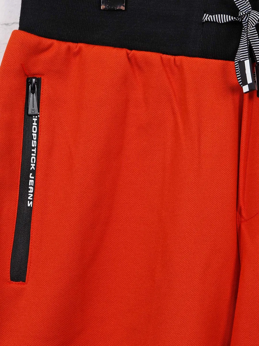 Chopstick solid orange cotton shorts