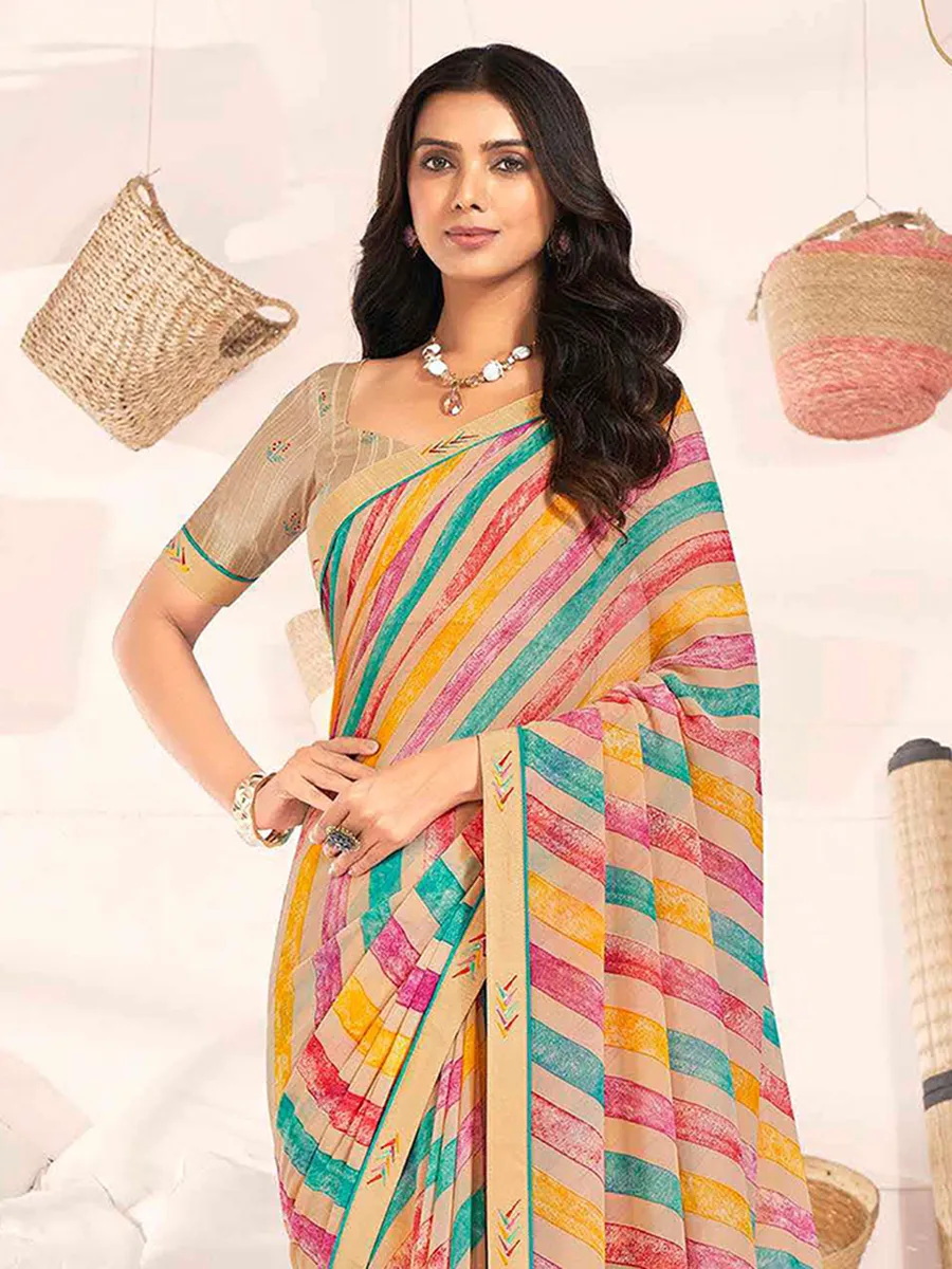 Classic beige printed georgette saree