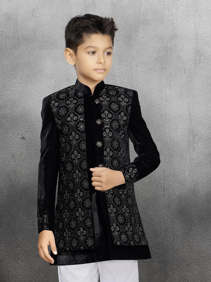 Classic black boys indowestern in velvet