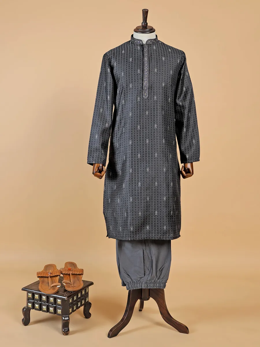 Classic black cotton silk  Men Kurta pajama