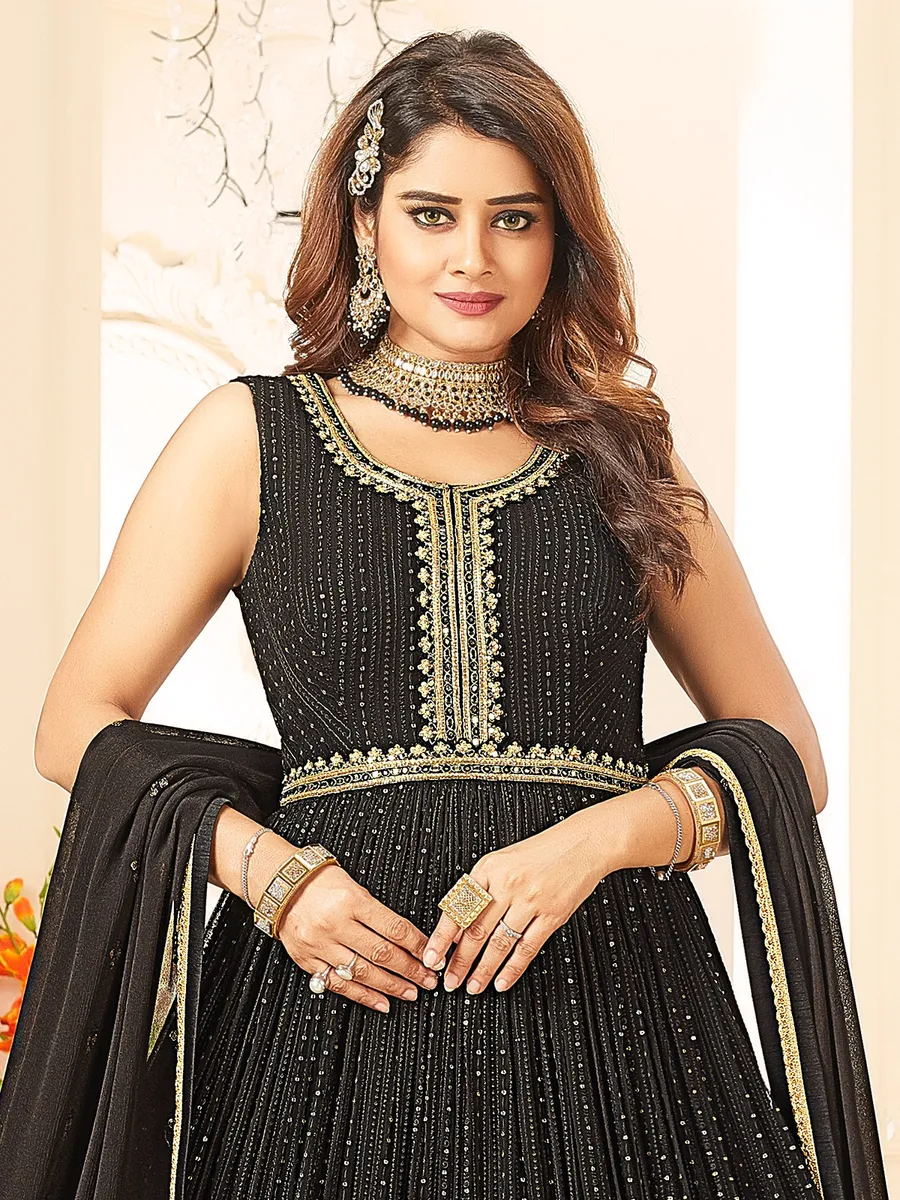 Classic black georgette anarkali suit