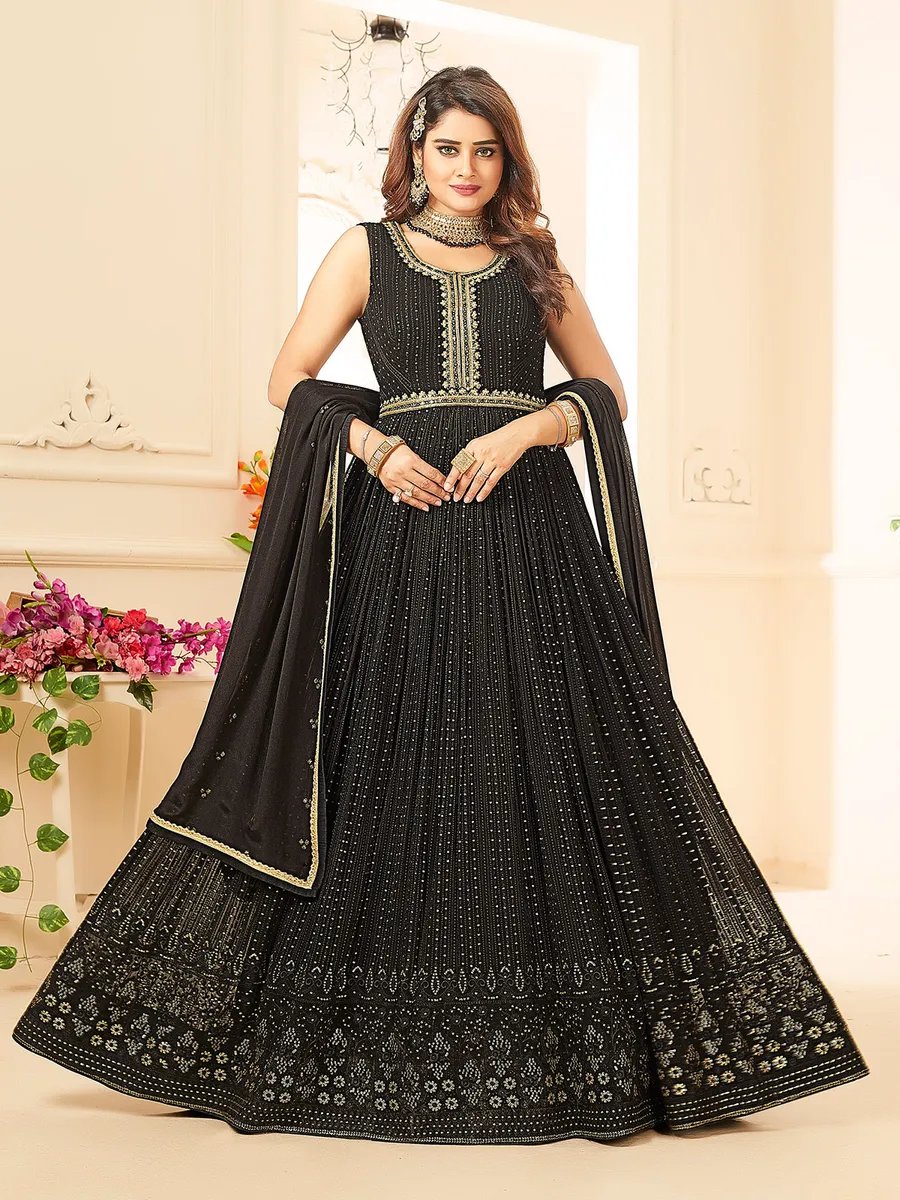 Classic black georgette anarkali suit