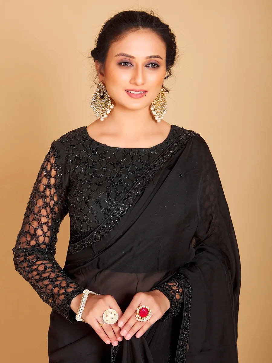 Classic black soft organza saree