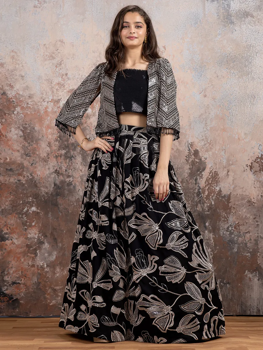 Classic black jacket style lehenga choli