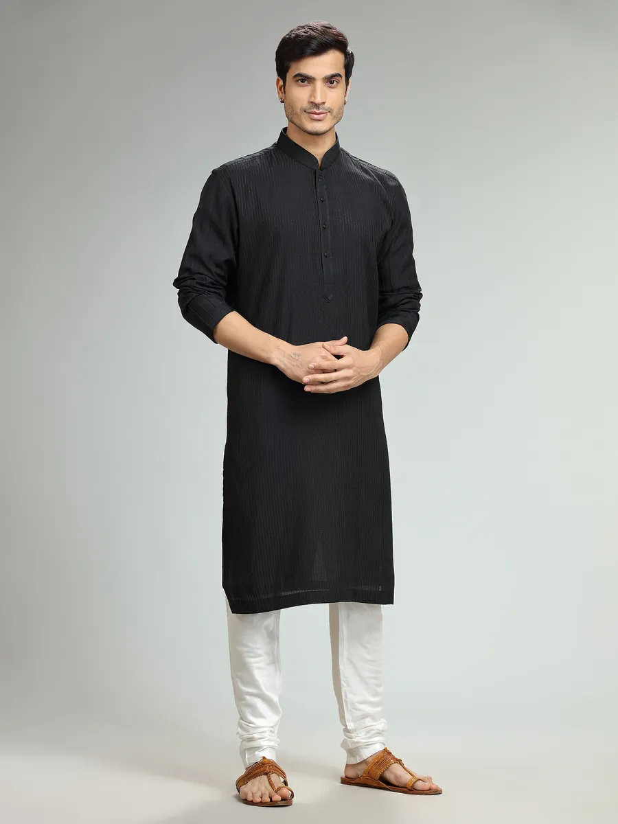 Classic black  Men Kurta pajama in silk