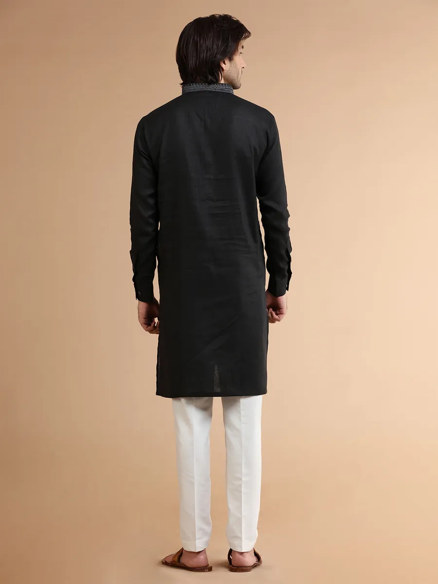 Classic black linen kurta suit