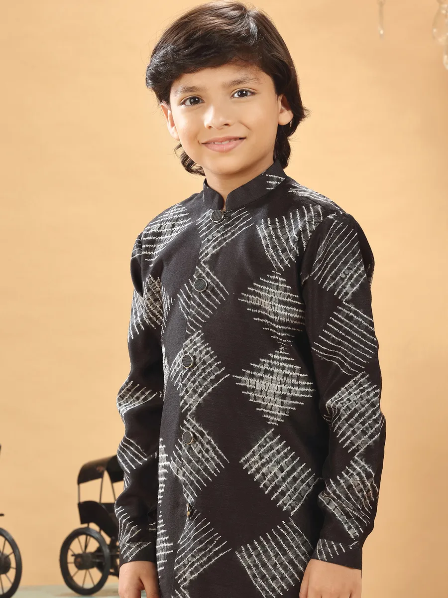 Classic black silk printed kurta suit