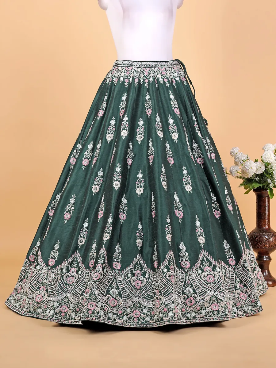 Classic bottle green raw silk lehenga choli