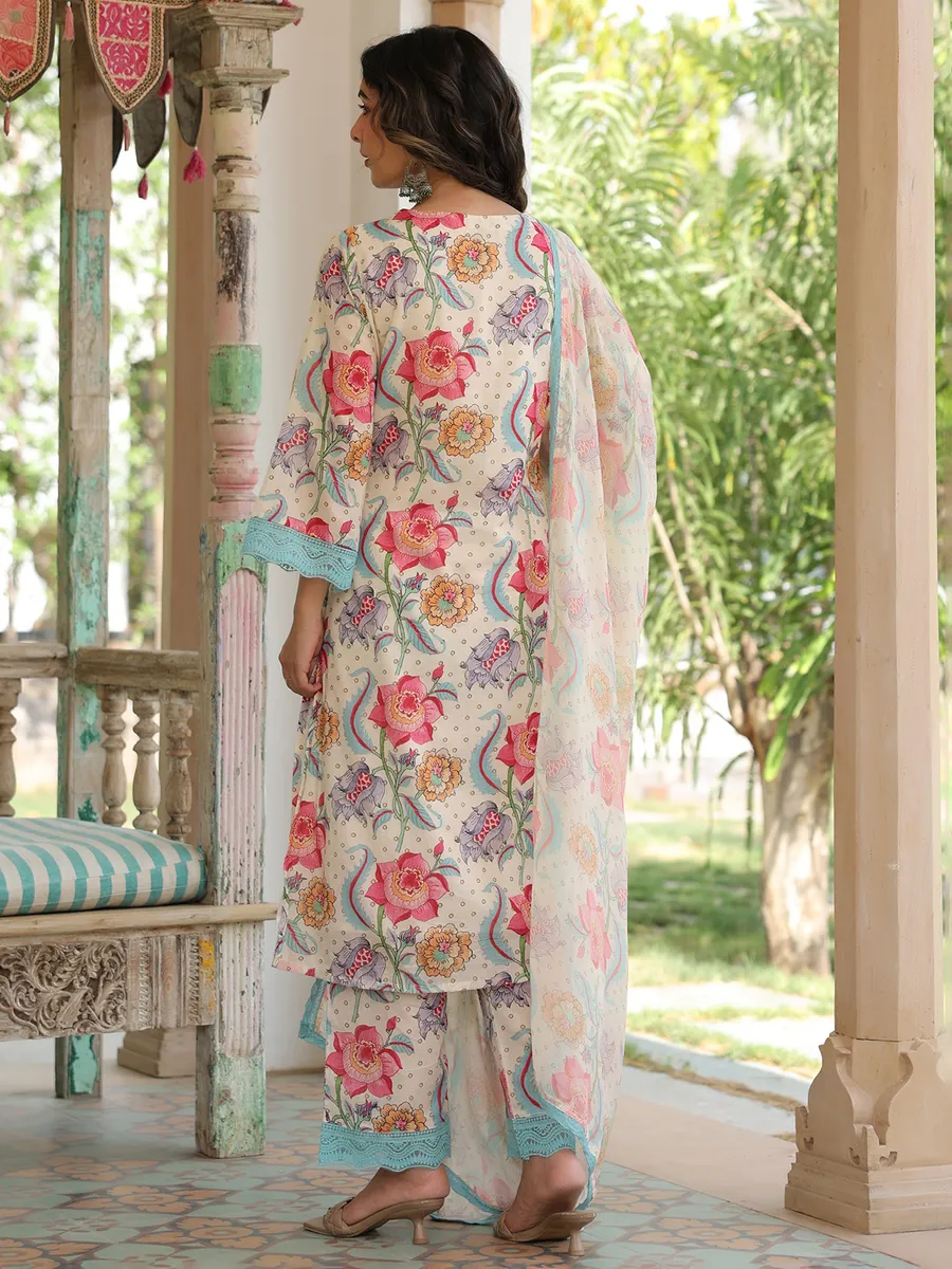 Classic cream cotton kurti set with dupatta