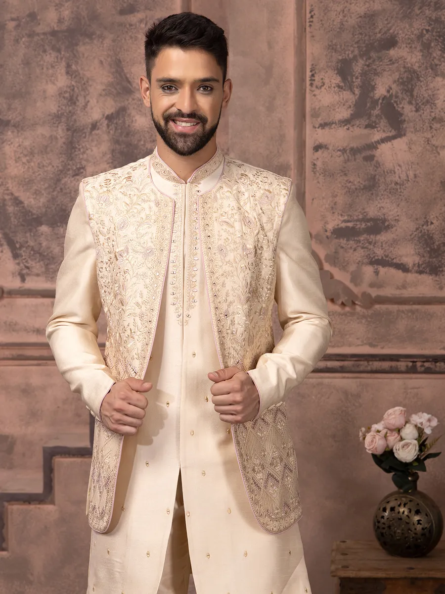 Classic cream silk indowestern