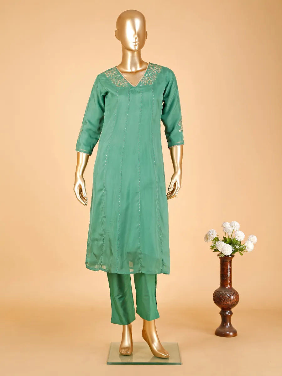 Classic dark green silk kurti set