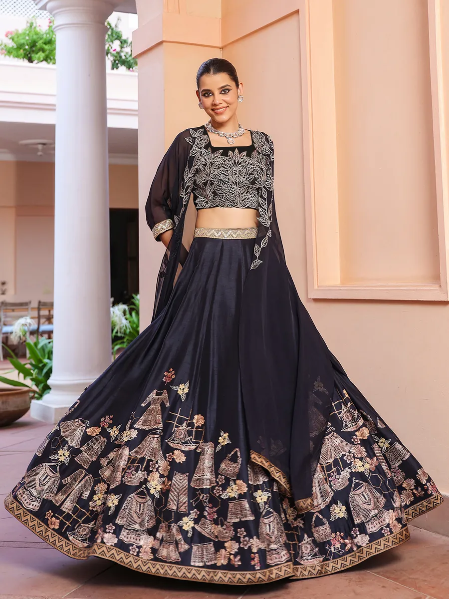 Classic dark navy raw silk lehenga choli