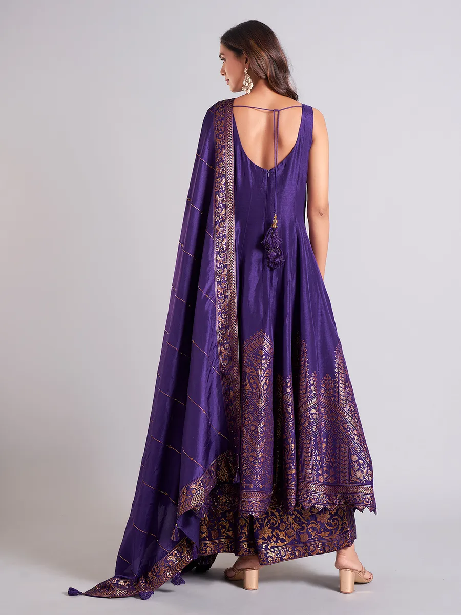 Classic dark purple raw silk palazzo salwar suit