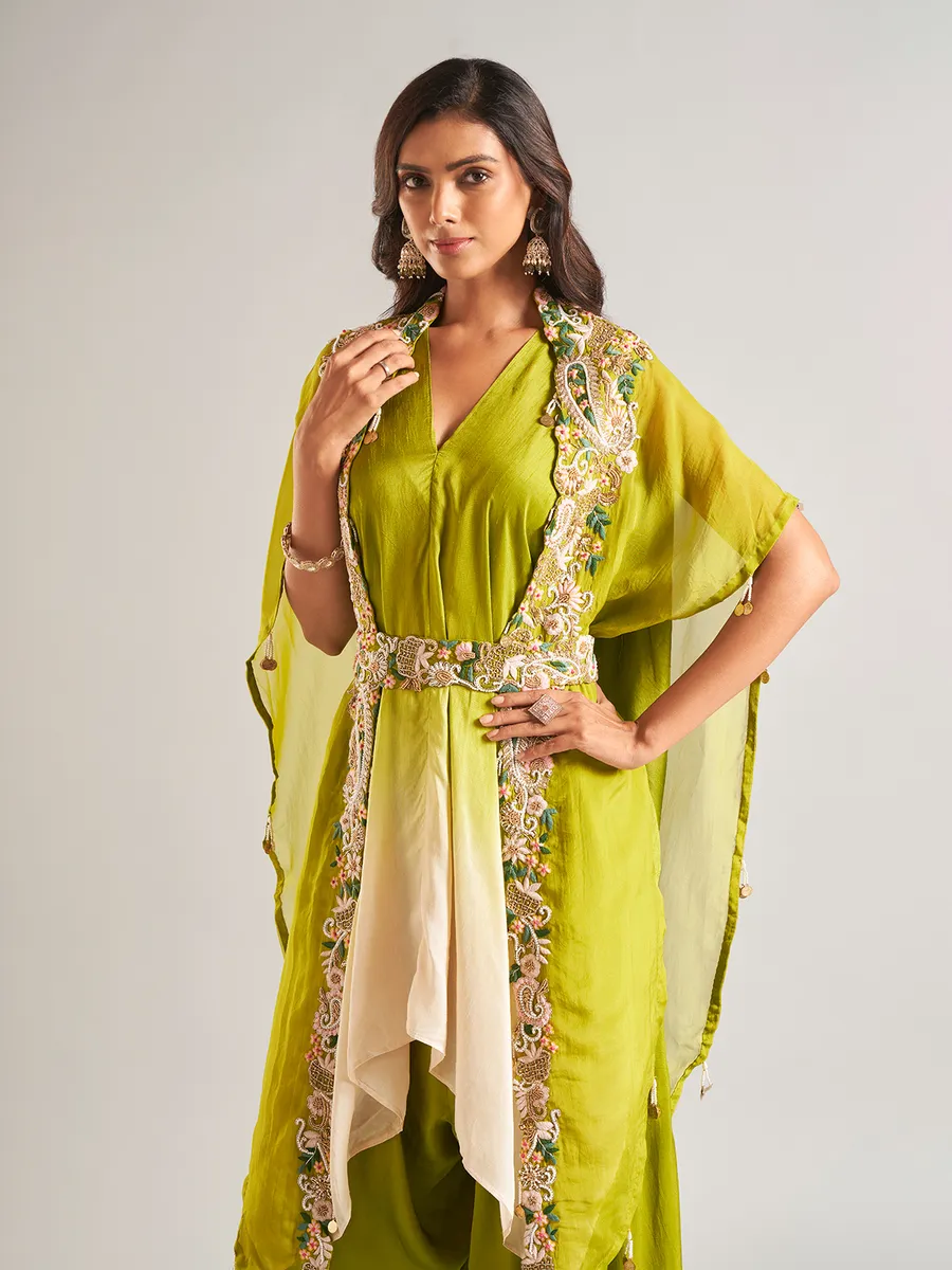 Classic green silk palazzo salwar suit