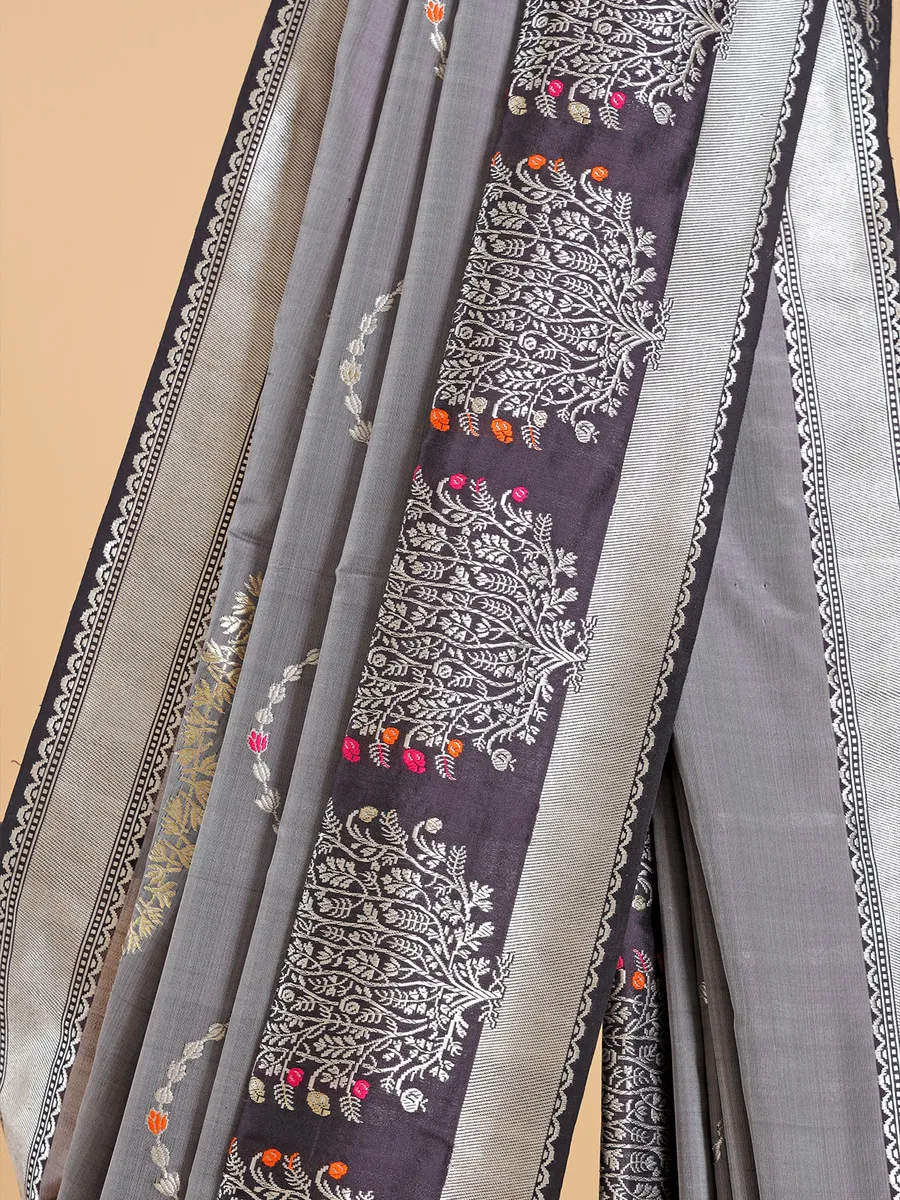 Classic grey banarasi silk saree