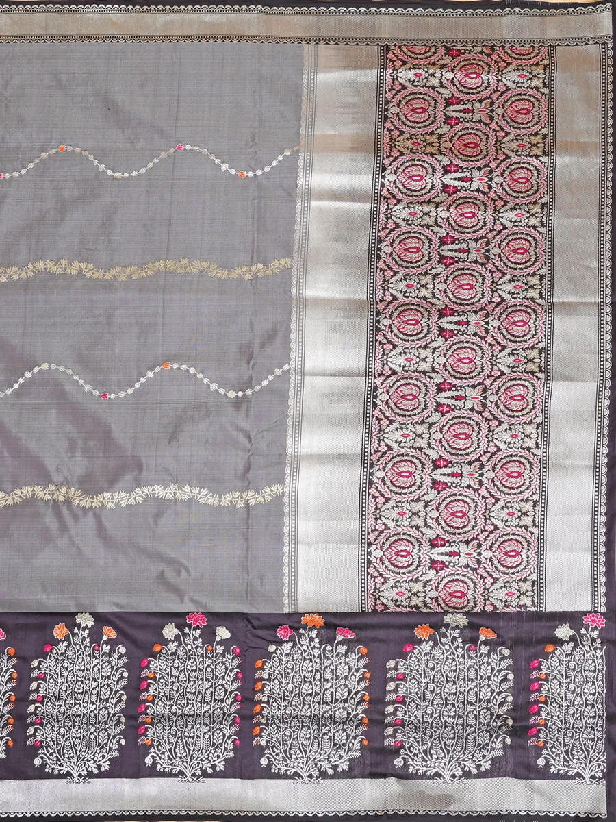 Classic grey banarasi silk saree