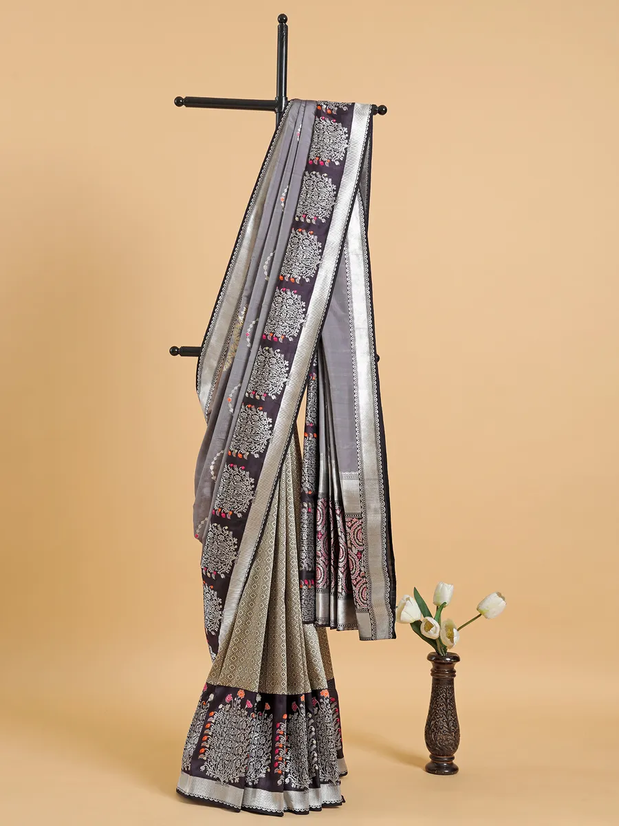 Classic grey banarasi silk saree