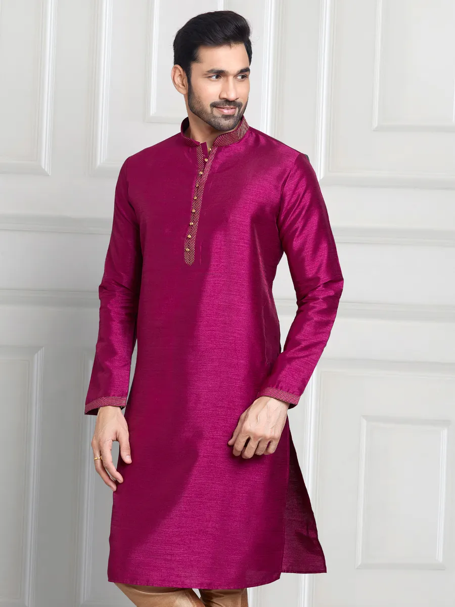 Classic magenta cotton silk  Men Kurta pajama