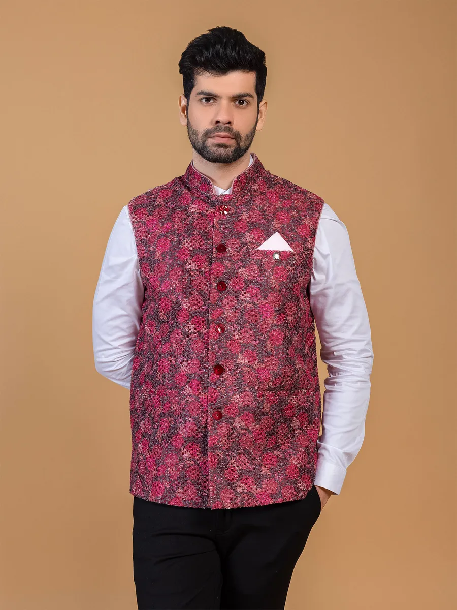 Classic maroon printed silk waistcoat